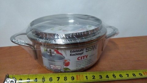 Garnek 0,6l. ze stali nierdzewnej + szklana pokrywka fi-12 CITY Garnek 0,6l. ze stali nierdzewnej + szklana pokrywka fi-12 CITY