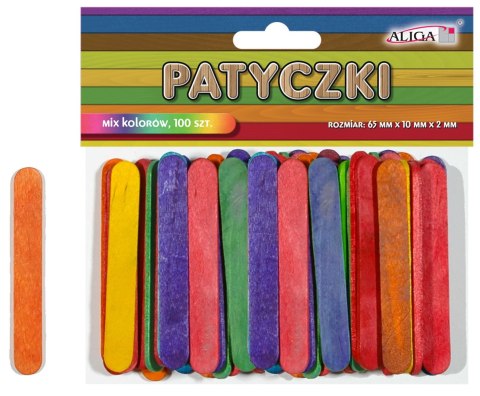 Patyczki płaskie drewniane 100szt. MIX KOLOR 65x10x2mm | PK-0074 Patyczki płaskie drewniane 100szt. MIX KOLOR 65x10x2mm | PK-0074