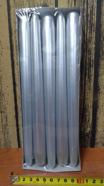 Świeca stożkowa metalizowana 10szt. SREBRNA 240/22mm Świeca stożkowa metalizowana 10szt. SREBRNA 240/22mm