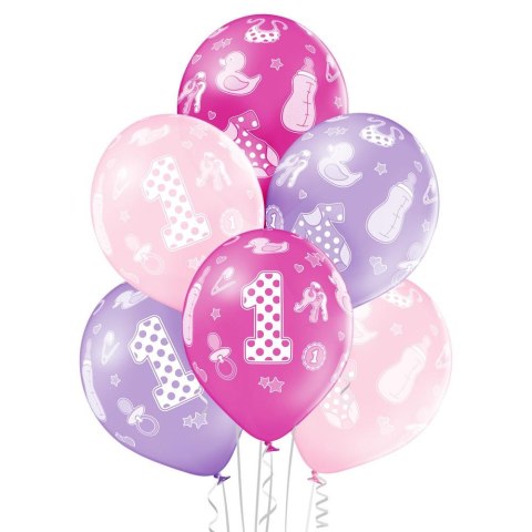 Balony 30cm "1" urodziny dziewczynki 6szt. | BN06-191 Balony 30cm "1" urodziny dziewczynki 6szt. | BN06-191