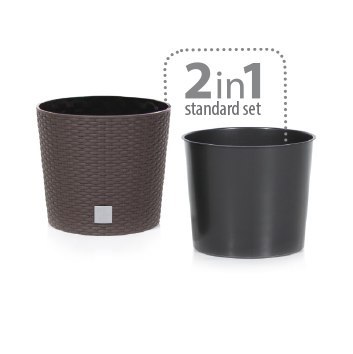 Donica z wkładem rattan RATO Round 30xh27cm biała Donica z wkładem rattan RATO Round 30xh27cm biała