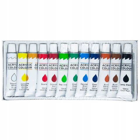 Farbki akrylowe 12kol.x 12ml w tubie w pud. | FA-233Z Farbki akrylowe 12kol.x 12ml w tubie w pud. | FA-233Z
