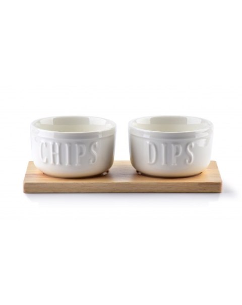 Miseczki 2szt. biała porcelana z drewnianą deską Miseczki 2szt. biała porcelana z drewnianą deską