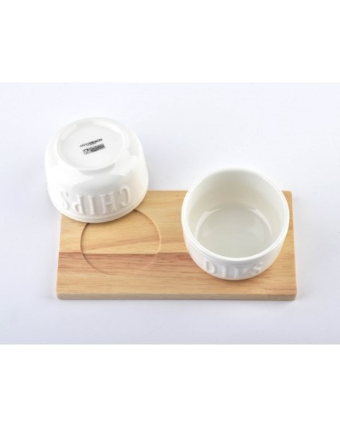 Miseczki 2szt. biała porcelana z drewnianą deską Miseczki 2szt. biała porcelana z drewnianą deską