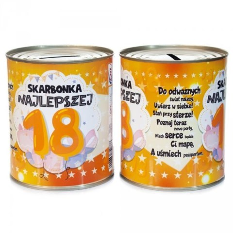 Skarbonka metalowa urodzinowa z napisem "Skarbonka Najlepszej 18" Skarbonka metalowa urodzinowa z napisem "Skarbonka Najlepszej 18"