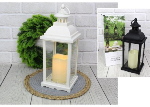Lampion, latarnia szkło-plastik LED z jedną swiecą mix biały i czarny 35x13 cm AE-7293 Lampion, latarnia szkło-plastik LED z jedną swiecą mix biały i czarny 35x13 cm AE-7293