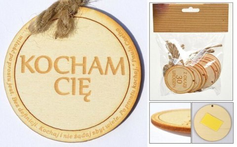 Zawieszka drewniana lub do przyklejenia z tekstem "Kocham Cię " 10 szt. OZD-24 Zawieszka drewniana lub do przyklejenia z tekstem "Kocham Cię " 10 szt. OZD-24