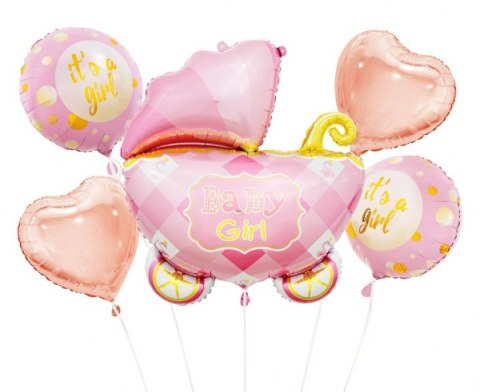 Balony foliowe róż - zestaw wózek 5 szt. | BZ-HWZR Balony foliowe róż - zestaw wózek 5 szt. | BZ-HWZR