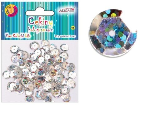 Cekiny 12szt hologramowe SREBRNE 8mm 10g | MT-6596 Cekiny 12szt hologramowe SREBRNE 8mm 10g | MT-6596