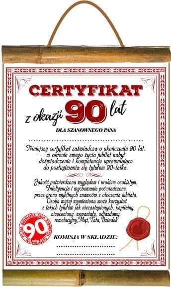 Dyplom certyfikat 90-lat Dyplom certyfikat 90-lat