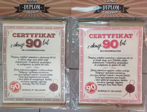 Dyplom certyfikat 90-lat Dyplom certyfikat 90-lat