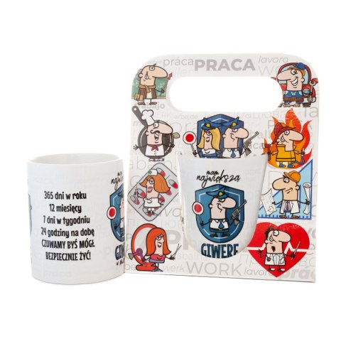 Kubek ceramiczny w ozdobnym opakowaniu z napisem "Mam największą giwerę w mieście" - policjant Kubek ceramiczny w ozdobnym opakowaniu z napisem "Mam największą giwerę w mieście" - policjant