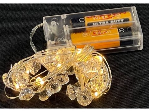Lampki na druciku 20led ciepłe światło kryształki 613 warm white Lampki na druciku 20led ciepłe światło kryształki 613 warm white