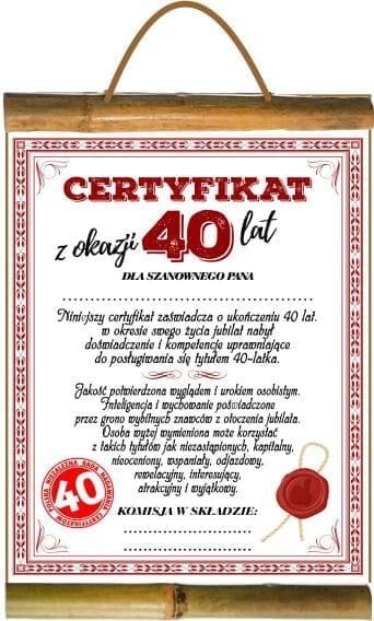 Dyplom certyfikat 40 lat Pan | D60 Dyplom certyfikat 40 lat Pan | D60