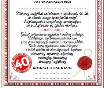 Dyplom certyfikat 40 lat Pan | D60 Dyplom certyfikat 40 lat Pan | D60