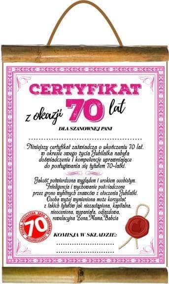 Dyplom certyfikat 70 lat Pani | D81 Dyplom certyfikat 70 lat Pani | D81