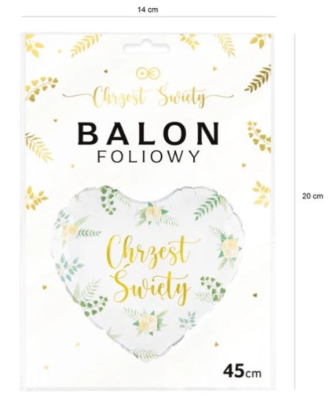 Balon foliowy serce Chrzest Święty 45cm | 127766 Balon foliowy serce Chrzest Święty 45cm | 127766