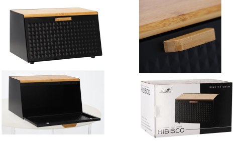 Chlebak emaliowany z pokrywą bambusową 35,5x17x19,5cm czarny | 8879 Chlebak emaliowany z pokrywą bambusową 35,5x17x19,5cm czarny | 8879