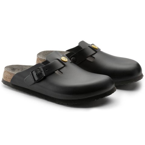 Chodaki damskie Birkenstock Boston ESD Black skóra naturalna klapki medyczne narrow wąskie (0061368)