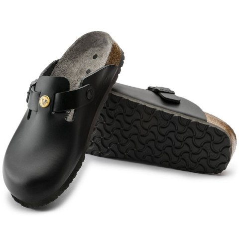 Chodaki damskie Birkenstock Boston ESD Black skóra naturalna klapki medyczne narrow wąskie (0061368)