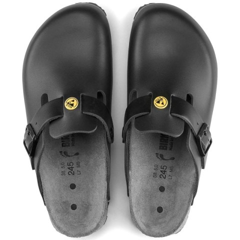 Chodaki damskie Birkenstock Boston ESD Black skóra naturalna klapki medyczne narrow wąskie (0061368)