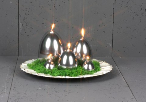 Świeca jajko lustrzane 70/90mm srebrne Świeca jajko lustrzane 70/90mm srebrne