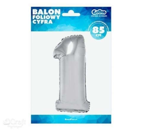 Balon foliowy cyfra ,,1'' 92 cm srebrny FG-C85S1 Balon foliowy cyfra ,,1'' 92 cm srebrny FG-C85S1