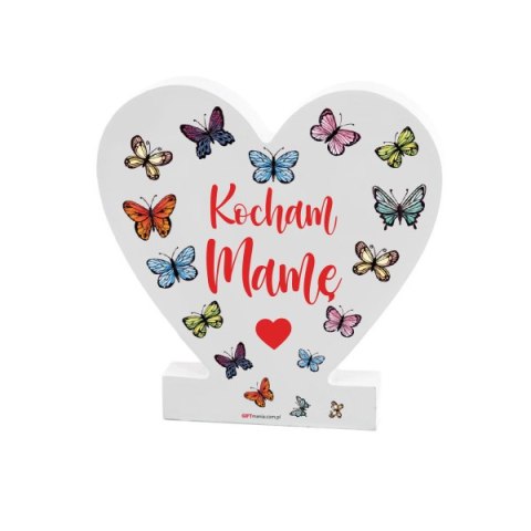 Drewniana tabliczka serce z podstawką wzbogacona lakierem UV z napisem "Kocham Mamę" 11x11x1,5 cm Drewniana tabliczka serce z podstawką wzbogacona lakierem UV z napisem "Kocham Mamę" 11x11x1,5 cm
