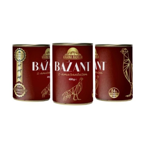 Kraina Radolin Bażant i amarantus 400g 84% mięsa dla psów z alergią i nadwrażliwością pokarmową karma mokra puszka Kraina Radolin Bażant i amarantus 400g 84% mięsa dla psów z alergią i nadwrażliwością pokarmową karma mokra puszka