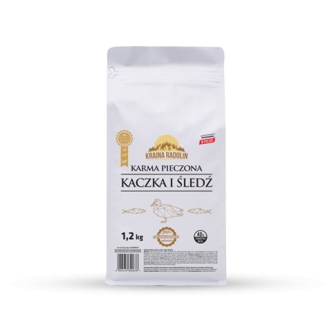 Kraina Radolin Kaczka i Śledź 1,2kg dla psów z alegrią i nadwrażliwością pokarmową 40% mięsa pieczonego karma sucha