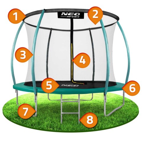 Trampolina ogrodowa 10ft/312cm z siatką, profilowanymi słupkami i drabinką Trampolina ogrodowa 10ft/312cm z siatką, profilowanymi słupkami i drabinką