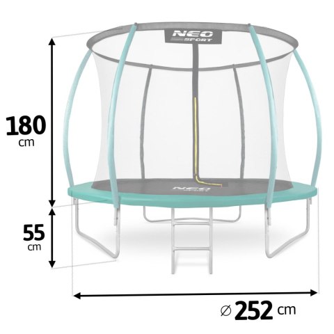Trampolina ogrodowa 8ft/252cm z siatką, profilowanymi słupkami i drabinką Neo-Sport Trampolina ogrodowa 8ft/252cm z siatką, profilowanymi słupkami i drabinką Neo-Sport