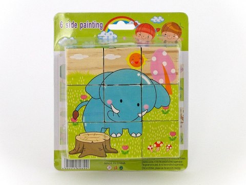 Układanka drewniana 10 x 10cm kwadratowe kostki 3,5 x 3,5cm z obrazkami zwierząt, 4 różne obrazki Układanka drewniana 10 x 10cm kwadratowe kostki 3,5 x 3,5cm z obrazkami zwierząt, 4 różne obrazki