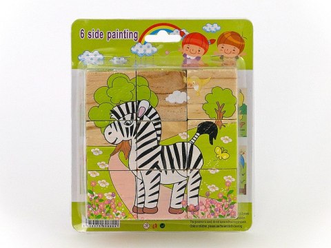 Układanka drewniana 10 x 10cm kwadratowe kostki 3,5 x 3,5cm z obrazkami zwierząt, 4 różne obrazki Układanka drewniana 10 x 10cm kwadratowe kostki 3,5 x 3,5cm z obrazkami zwierząt, 4 różne obrazki