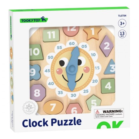 TOOKY TOY Zegar Drewniana Zabawka Edukacyjna Nauka Czasu Kształtów TOOKY TOY Zegar Drewniana Zabawka Edukacyjna Nauka Czasu Kształtów