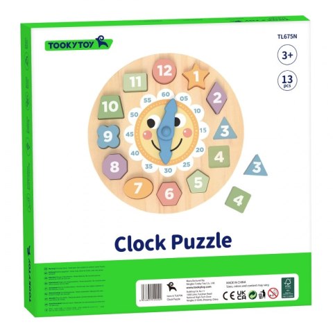 TOOKY TOY Zegar Drewniana Zabawka Edukacyjna Nauka Czasu Kształtów TOOKY TOY Zegar Drewniana Zabawka Edukacyjna Nauka Czasu Kształtów
