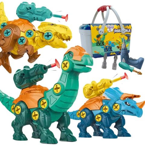 WOOPIE Zestaw Dinozaury do Skręcania 3 szt. Zestaw Konstrukcyjny w Pudełku + Wiertarka i Śrubokręt WOOPIE Zestaw Dinozaury do Skręcania 3 szt. Zestaw Konstrukcyjny w Pudełku + Wiertarka i Śrubokręt