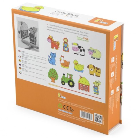 VIGA Drewniana Przeplatanka Klocki Farma do Nawlekania Montessori VIGA Drewniana Przeplatanka Klocki Farma do Nawlekania Montessori