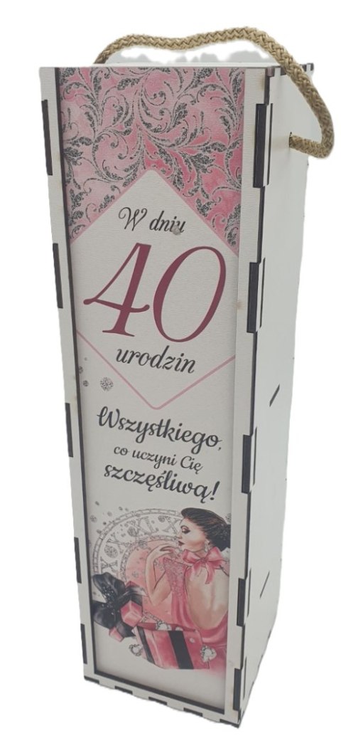 Skrzynka pudełko 33,5 x 9,5cm na butelkę alkoholu 40 Urodziny kolor ELEGANT PANI 3311-EPI40 Skrzynka pudełko 33,5 x 9,5cm na butelkę alkoholu 40 Urodziny kolor ELEGANT PANI 3311-EPI40