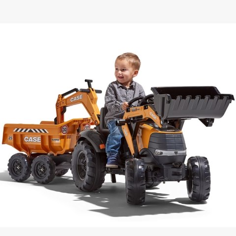 FALK Traktor Case IH Backhoe Pomarańczowy z Przyczepką Ruchoma Łyżka od 3 Lat FALK Traktor Case IH Backhoe Pomarańczowy z Przyczepką Ruchoma Łyżka od 3 Lat