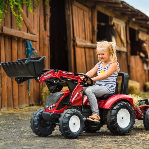 FALK Traktor Valtra Bordowy na Pedały z Przyczepką i Łyżką od 3 Lat FALK Traktor Valtra Bordowy na Pedały z Przyczepką i Łyżką od 3 Lat