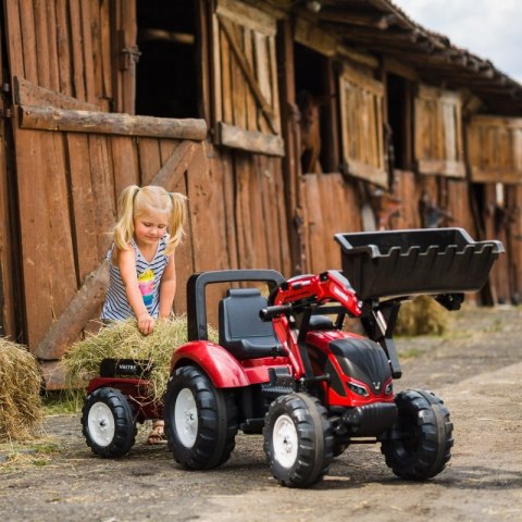 FALK Traktor Valtra Bordowy na Pedały z Przyczepką i Łyżką od 3 Lat FALK Traktor Valtra Bordowy na Pedały z Przyczepką i Łyżką od 3 Lat