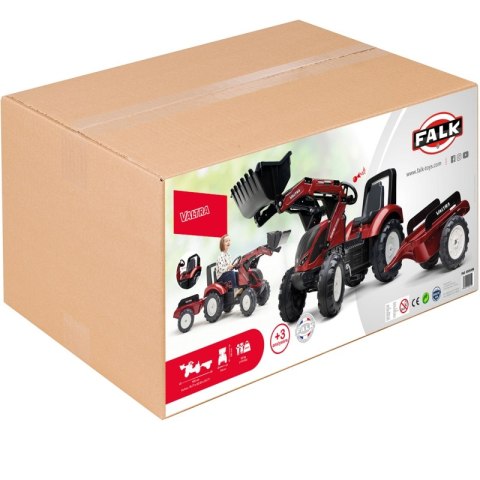 FALK Traktor Valtra Bordowy na Pedały z Przyczepką i Łyżką od 3 Lat FALK Traktor Valtra Bordowy na Pedały z Przyczepką i Łyżką od 3 Lat