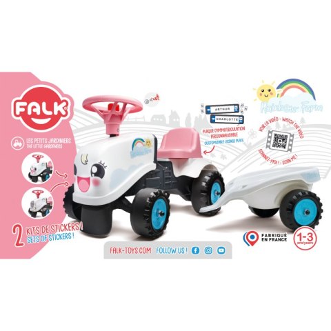 FALK Traktorek Rainbow Biały z Przyczepką od 1 roku FALK Traktorek Rainbow Biały z Przyczepką od 1 roku