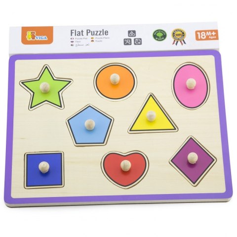 VIGA Drewniane Kolorowe Puzzle Z Pinezkami Kształty VIGA Drewniane Kolorowe Puzzle Z Pinezkami Kształty
