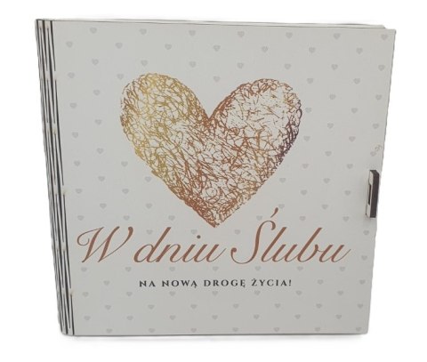 Pudełko na pieniądze 16 x 16cm kwadrat W DNIU ŚLUBU Złote Serce 3308-SE Pudełko na pieniądze 16 x 16cm kwadrat W DNIU ŚLUBU Złote Serce 3308-SE