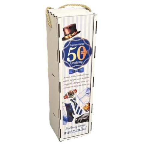 Skrzynka pudełko 33,5 x 9,5cm na butelkę alkoholu 50 Urodziny PAN GADŻET 3311-PNG50 Skrzynka pudełko 33,5 x 9,5cm na butelkę alkoholu 50 Urodziny PAN GADŻET 3311-PNG50