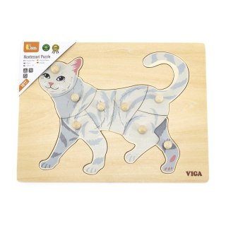 VIGA Drewniane Puzzle Montessori Kot z Pinezkami
