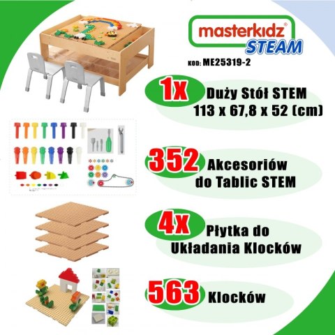 MASTERKIDZ Drewniany Stół Edukacyjny + AKCESORIA STEM WALL + 563 Klocków MASTERKIDZ Drewniany Stół Edukacyjny + AKCESORIA STEM WALL + 563 Klocków