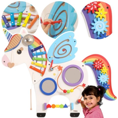 VIGA Drewniana Tablica Sensoryczna Manipulacyjna Jednorożec Certyfikat FSC Montessori VIGA Drewniana Tablica Sensoryczna Manipulacyjna Jednorożec Certyfikat FSC Montessori